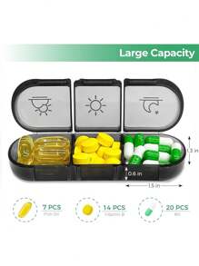 Organizer settimanale per pillole 3 volte al giorno, Scatola grande per pillole da 7 giorni con doppia protezione per il viaggio, Custodia nera per pillole per la privacy, Contenitore a prova di luce per medicinali, vitamine, oli di pesce