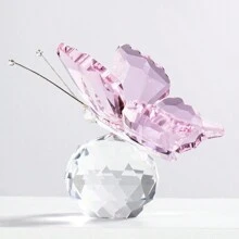 1pc Artificial Crystal Butterfly Figurine With Sphere - Handcrafted Glass Animal Statue, Collectible Decorative Ornament Home Decor Accent For Valentine's Day & Mother's Day Gifts Birthday Graduation