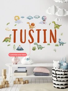 1pc Personalized Cartoon Dinosaur Name Art For Kids Boys Girls Nursery Bedroom Playroom Wall Decor, Preschool Wall Art Gift