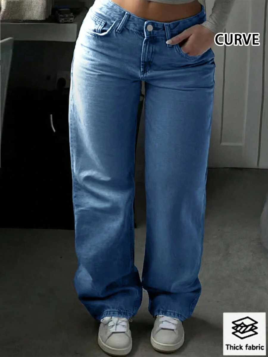 Multinational European & American Street Style Spring/Fall Regular Fit Loose Casual Versatile Plus Size Women's Jeans - 深色水洗藍 - 查看 1
