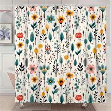 Cottagecore Elegance, Rustic Farmhouse Wildflower Shower Curtain - Waterproof Polyester, Machine Washable With 12 Hooks Included, Beige & Green Floral Design For Bathroom Decor