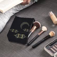 1pc Bolsa de maquiagem impressa Eid Mubarak do Oriente Médio, material macio com abertura com zíper, organizador de cosméticos de viagem portátil, presente de festival para mulheres e meninas