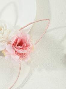 1pc Minimalist Coral Pink & White Lace Floral Easter Bunny Ear Headband