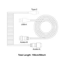 1,5 m weißes 2 Stücke Type-C zu USB Metall-Adapter-Steckverbinder abnehmbares Spielmechanisches Tastaturkabel Set mit Luftsteckerdaten und federnder Verlängerung Type-C Interface, Metallpilotstecker und Spiraldesign für DIY Gaming mechanische Tastaturen