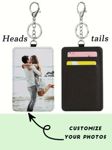 Personalized Custom Card Holder With Photo Leather Card Holder With Key Ring - Durable Faux Leather & Metal, Secure Double Slot Design For ID Cards, Business Cards, Etc. - Waterproof, Easy To Carry Rectangular Badge Case, Faux Leather Key Ring Sleek, Minimalist Design, Card Holder With Metal Clasp & Pattern For Personalization, Keychain|Simple Key Ring|Metal Clasp Accessories, Cute Keychain,Back To School