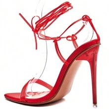 High Heel Shoes With Wrapped Laces For Daily Wear - Red - View 3