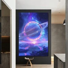 Framed-Futuristic Saturn Canvas Painting - Vibrant Wall Decor For Dining Spaces And Studies,Perfect Gift For Boys Or Girls