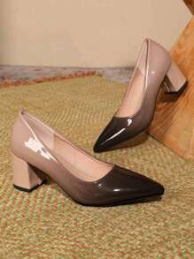 Women's Elegant Gradient Hue Pointed Toe Chunky Heel Pumps, Comfortable Timeless Elegant Dress Shoes, For Women Comfy Soft Lady Daily Work Office Dates Wedding Casual Slip