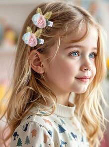 2pcs Glitter Bunny's Ear Hair Bow Clips For Toddlers Girls ,Exquisite Tulle Mesh Flower Plants Decor Hair Bows ,Alligator Clips ,Favor Gifts For Girls ,Festival Party Celebration Hair Barrettes ,Kids Teens Hair Accessories ,Suitable Daily Life ,Vacation