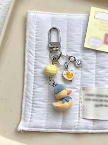 1pc Unisex Cartoon Flocked Little Yellow Duck Keychain, Lovely Heart Duck Pendant Accessory For Bag Charm - Multicolor - View 3