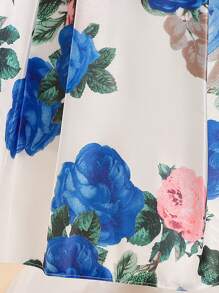 Young Girls Round Neck Floral Print Bow Decor Casual Dress, Headband Not Included - Royal Blue - View 7