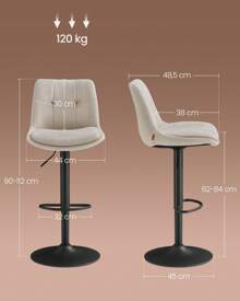 VASAGLE Barhocker 2er Set, Barstühle höhenverstellbar, drehbare Küchenhocker, mit Rückenlehne und Fußstütze, Esszimmer, Theke, Stahl