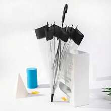 2026 New UmbrellaRetro Large Clear Dome Umbrella Automatic Open Long Ladies Girls Umbrella Plastic PVC Wedding  Fully Covered Transparent 88CM/34.6in - Black - View 9