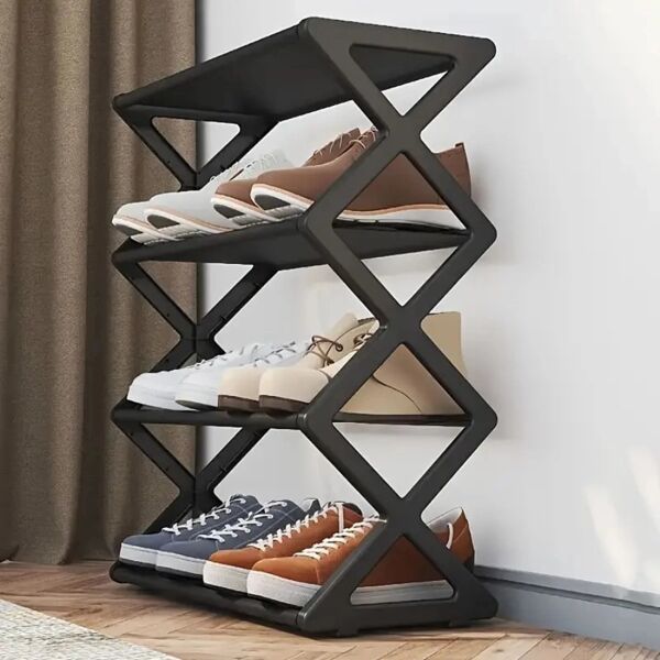 1pc Sturdy 4-Tier Metal Shoe Rack - Holds Up To 12 Pairs Of Shoes, Suitable For Closet, Garage And Entryway Organization, Black