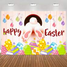 Fondo de fotografía de Pascua con huevos de conejito, pancarta para puerta de garaje, fondo de pared para decoración de fiestas en interiores y exteriores. - Multicolor - Ver 2