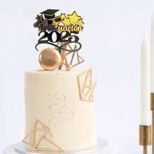 1 件/3 件/5 件 恭喜毕业快乐金色黑色亚克力蛋糕装饰 2025 届大学庆祝派对蛋糕装饰品