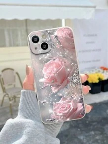 Flower Phone Case 2pcs Couples Sparkling Pink Rose Painted Anti-Fall Phone Case Compatible With Iphone 14 Pro Max, 13, 11, XR, 7/8, Galaxy S24, A04, A12, A13, A14, A21s, A22, A23, A24, A32, A33, A34, A51, A52, A53, A54, A71, A72, A73, S20 FE, S21, S22, Redmi 9, 9A, 10A, 10C, Note 9, Note 10, Note 11, Note 12, 12, 12C