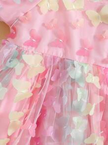 Vestido de princesa para niña pequeña, manga corta abullonada, tul con mariposas 3D, corte A - Colores mixtos - Ver 3