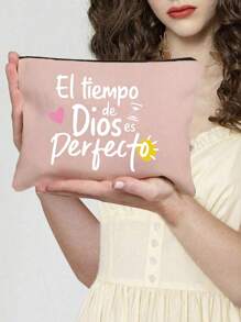 “El-Tiempo”字母彩印化妆包，高校宿舍化妆品收纳，简易洗漱用品洗漱包，运动装饰包，礼品包，化妆包，教师节礼物，可重复使用化妆包，女士简约大容量旅行化妆包 - 彩色 - 查看 15