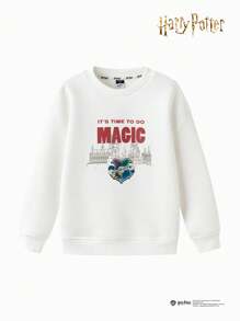 Balabala Kids Tween Boys' Long-Sleeve Sweatshirt, Casual Pattern Crew Neck Sweatshirt - Original White - View 4