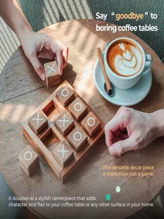 Klassieke houten Tic Tac Toe spelset - Perfecte familiespelavond en woondecoratie, past op salontafels, woonkamers en bureaus, Klassiek Tic Tac Toe strategietafelspel voor families en vrienden - Boerderijstijl tafelspel voor spelletjesavond en cadeaus, heeft klassiek houten ontwerp, geschikt voor familie-entertainment, salontafels en woondecoratie, leeftijd 14 jaar en ouder