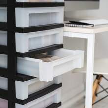 9-Drawer Narrow Plastic Storage Drawer Cart With Organizer Top, White - Black - View 4