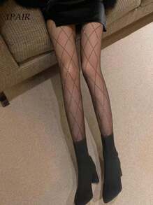 1pc Women Rhombus Rhinestone Skinny Tights, Simple & Fashionable For Everyday Use