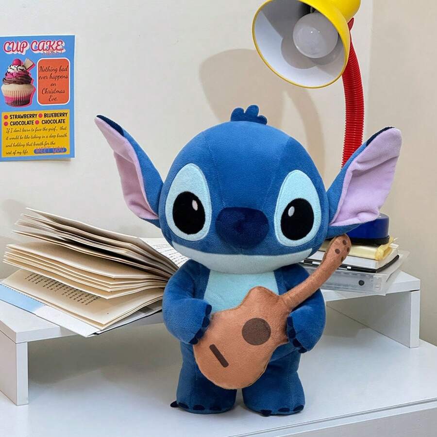 Miniso 12 Inch Stitch Plush Stuffed Guitar Doll, High Quality Soft & Cuddly Plush Cute Sleeping Toy, Adorable Sofa/Bed Decor (Stitch)