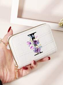 勃艮第包 Charry 红色包 酒红色包 1 件 首字母名称 A 到 Z 图案 多功能零钱包 字母图形卡夹 多卡位卡片收纳袋 信用卡 学校用品 宿舍 女士钱包 迷你钱包 钱包 卡包