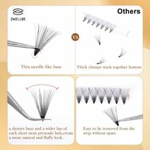 120pcs D Curl Zwellbe Volume 3D/4D/5D/6D/7D/10D/20D Eyelashes Short Stem Pre Made Fans Silk Soft Lash Extension False Mink Individual Lashes Pointy Base Premade Fans Eyelash Extensions. Middle Stem Lashes Extension Premade, Handmade Fans 1box Mix Length - D - View 7