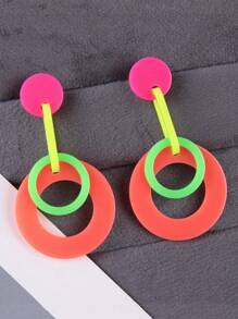 1 Pair Geometric Fluorescent Round Circle Niche Women Earrings, European And American Design - Fluorescent Color Circle - View 10