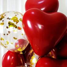 10pcs Heart-Shaped Pomegranate Red Confetti Balloons - Double Layers, Suitable For Valentine's Day And Wedding Decoration, Wedding Balloons, Wedding Decor, Home Decor, Room Decor, Party Favors Bride Gifts Birthday Graduation Birthday Decorations Party Decorations Bachelorette Decor Graduation Decorations