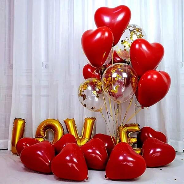 10pcs Heart-Shaped Pomegranate Red Confetti Balloons - Double Layers, Suitable For Valentine's Day And Wedding Decoration, Wedding Balloons, Wedding Decor, Home Decor, Room Decor, Party Favors Bride Gifts Birthday Graduation Birthday Decorations Party Decorations Bachelorette Decor Graduation Decorations