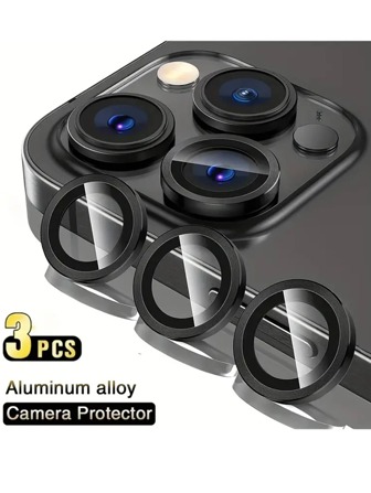 3 件相机镜头保护膜，适用于 16 Pro Max/ 16 Pro/ 14 Pro Max/ 14 Pro，9H 钢化玻璃屏幕保护膜，金属独立环超坚韧高清独立镜头保护膜，防刮擦，超薄钢化玻璃，（3 件黑色）生日、家人、朋友的礼物，合金金属带钢化玻璃全覆盖，镜头保护膜，手机配件