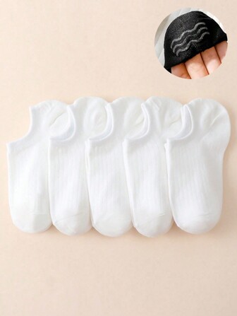 5 Pairs Women's White Versatile Short Socks, Suitable For Spring, Autumn And All Seasons