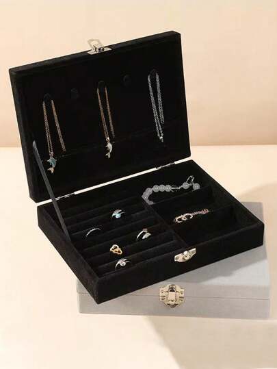 1pc Velvet Jewelry Box, Portable Jewelry Storage Box, Gift Jewelry Box, Bathroom Storage Box, Desktop Drawer Box, Stackable Storage Box Organizer, Vanity Jewelry Organizer Box For Earrings, Necklaces, Bracelets, Pendants