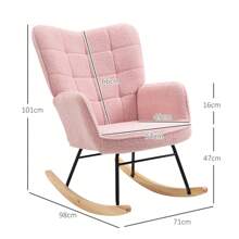 HOMCOM Wingback Rocking Chair For Nursing, Berber Fleece Nursery Glider Rocker, Modern Armchair For Living Room, Pink - Pink - View 3