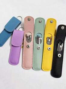 Zestaw narzędzi do czyszczenia uszu ze spiralną sprężyną, łyżka do uszu ze stali nierdzewnej w skórzanym etui do łatwego użytku domowego