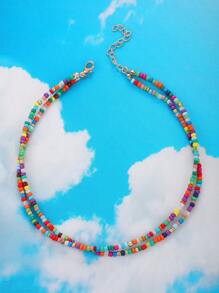 imoli 1pc Bohemian Style Colored Beaded Multi-Layer Necklace For Women, Party Gift (Handmade, Cut To Size, Random Bead Colors)