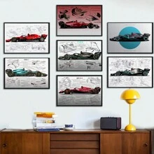 1 pièce/3 pièces Affiches d'art mural en option Cadre Pop Design de course Dessin F1 Cadeau de course cool garçon Décoration Offre Impression sur canevas d'affiche Peinture vintage Fond de chambre à coucher bar Décoration intérieure populaire