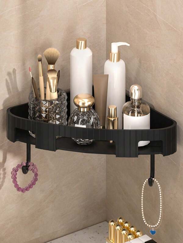 1pc Bathroom Shower Caddy, Wall Mounted No-Drill Triangle Storage Rack, Thickened ABS Toilet Corner Shelf, Bathroom Accessories, Home Organization And Storage Supplies