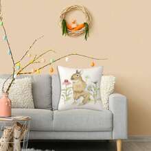 Fundas de almohada de Pascua con diseño vintage de conejito de acuarela y flores, fundas de cojín para el hogar - Blanco marfil - Ver 8
