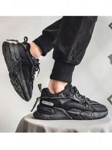 Zapatillas casual transpirables de suela gruesa para hombre - Negro - Ver 6