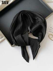 1 件纯色褶皱缎面围巾女式头巾时尚头巾头巾、发带、头带非常适合装扮您的头巾上衣 - 黑色 - 查看 13