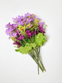 5Pcs Artificial Flowers For Home Fake Colorful Daisy Wedding Bridal Bouquet, Artificial Plants No Fade Greenery Shrubs Faux Purple Flowers For Outside Home Wedding Garden Spring Summer Décor