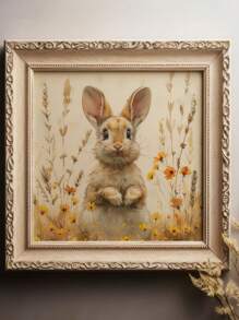 1 件，帆布挂画，带框装饰画，30*30 厘米方形海报，复活节兔子海报，野花田野中的春兔绘画，复活节印刷品，农舍兔子绘画，方形印刷品，乡村小屋装饰，动物墙壁艺术