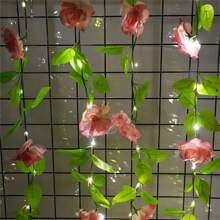 1 pieza Luces decorativas de cuerda con rosa rosa artificial LED, adecuado para fiesta de cumpleaños, dormitorio, fiesta, boda, Día de la Madre, Día de San Valentín, decoración estacional, hogar, chimenea, escalera, cortina, decoración con flores artificiales, 2M 20 luces