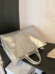 Fashionable Snake Skin Pattern All-Season Travel & Shopping Tote Bag, Extra Large Handbag - Silver - View 4