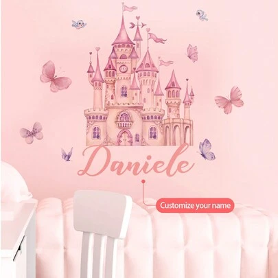 1 buc. Autocolant de perete cu desene animate cu castelul roz, autocolant cu cuvinte personalizate, artă de perete din PVC detașabilă pentru dormitor, sufragerie, cadouri de studiu, absolvire de ziua de naștere, multifuncțional, ajustabil, durabil, ornamental, refolosibil, adeziv, rafinat, adorabil, de înaltă calitate, modern, colorat, drăguț, comod, personalizat, personalizat, personalizat, personalizat Cadouri pentru el,Cadouri ideale pentru ea, iubit, iubita, tata, mamă, familie, prieteni, fiu, fiică, birou, ceainărie, școală, casă, reîmprospătare acasă