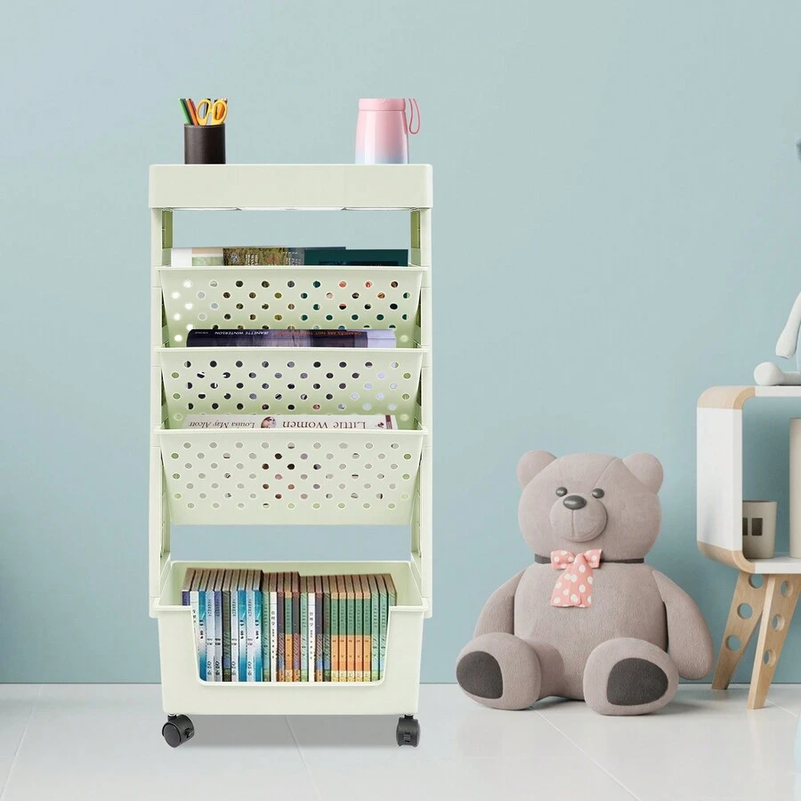 YUNRUX 5-Tier Rolling Cart Multifunctional Storage Cart Storage Shelf, Storage Bookshelf Shelf With Wheels - 綠色 - 查看 1